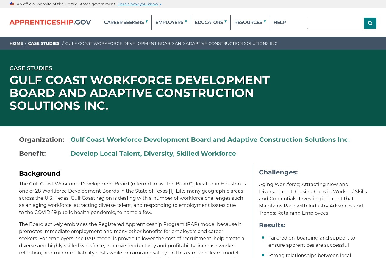 Gulf Coast Workforce Development Board and Adaptive Construction Solutions Inc.